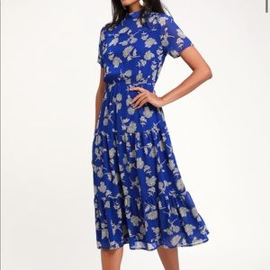 Floral Dressed Up Royal Blue Floral Print Dress